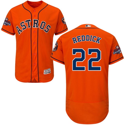 Men's Majestic Houston Astros #22 Josh Reddick Authentic Orange Alternate 2017 World Series Champions Flex Base MLB Jersey