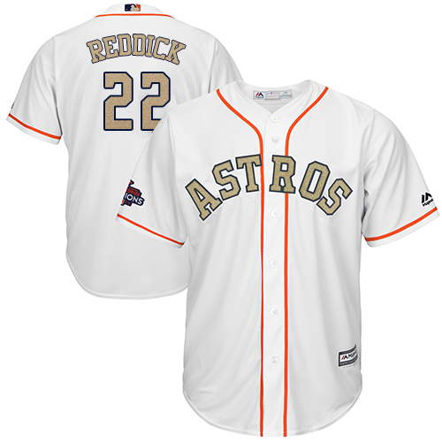 Youth Majestic Houston Astros #22 Josh Reddick Authentic White 2018 Gold Program Cool Base MLB Jersey