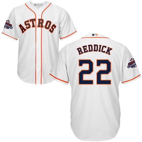 Youth Majestic Houston Astros #22 Josh Reddick Authentic White Home 2017 World Series Champions Cool Base MLB Jersey