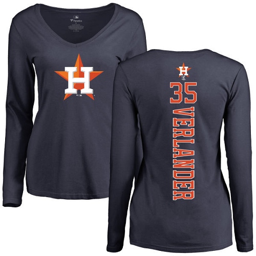 MLB Women's Nike Houston Astros #35 Justin Verlander Navy Blue Backer Long Sleeve T-Shirt