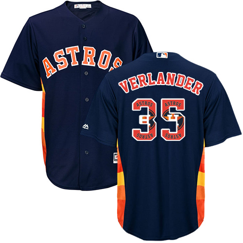 Men's Majestic Houston Astros #35 Justin Verlander Authentic Navy Blue Team Logo Fashion Cool Base MLB Jersey