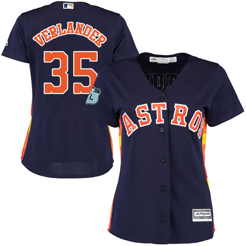 Women's Majestic Houston Astros #35 Justin Verlander Authentic Navy Blue Alternate Cool Base MLB Jersey