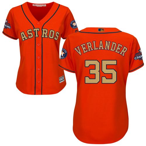 Women's Majestic Houston Astros #35 Justin Verlander Authentic Orange Alternate 2018 Gold Program Cool Base MLB Jersey