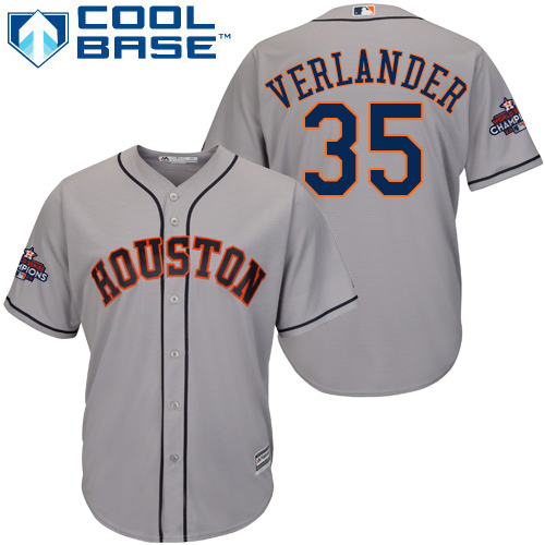 Youth Majestic Houston Astros #35 Justin Verlander Authentic Grey Road 2017 World Series Champions Cool Base MLB Jersey