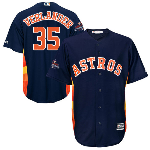 Youth Majestic Houston Astros #35 Justin Verlander Authentic Navy Blue Alternate 2017 World Series Champions Cool Base MLB Jersey