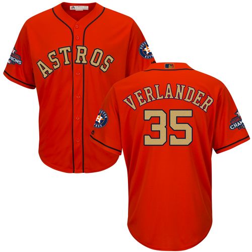 Youth Majestic Houston Astros #35 Justin Verlander Authentic Orange Alternate 2018 Gold Program Cool Base MLB Jersey