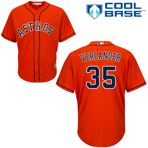 Youth Majestic Houston Astros #35 Justin Verlander Authentic Orange Alternate Cool Base MLB Jersey