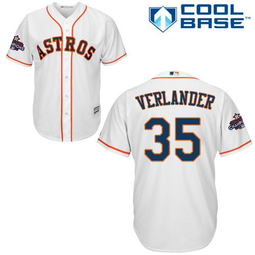 Youth Majestic Houston Astros #35 Justin Verlander Replica White Home 2017 World Series Champions Cool Base MLB Jersey