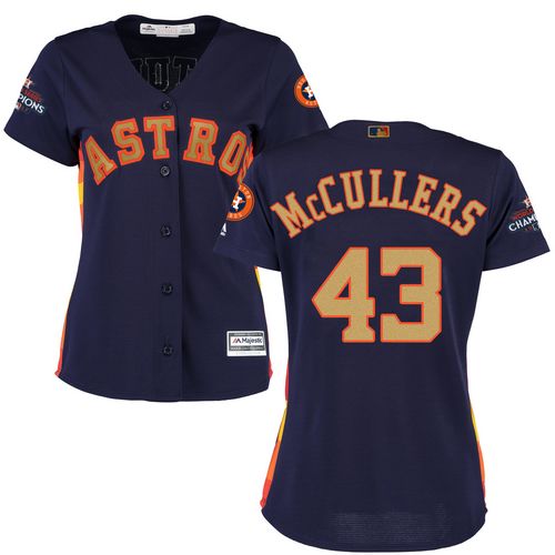 Women's Majestic Houston Astros #43 Lance McCullers Authentic Navy Blue Alternate 2018 Gold Program Cool Base MLB Jersey