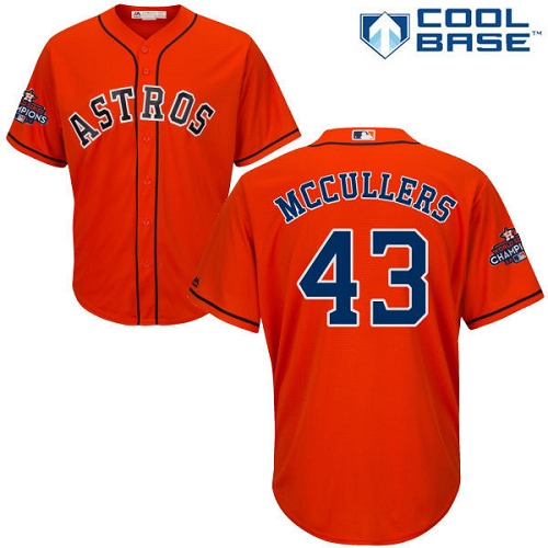 Youth Majestic Houston Astros #43 Lance McCullers Authentic Orange Alternate 2017 World Series Champions Cool Base MLB Jersey