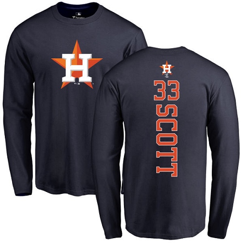 MLB Nike Houston Astros #33 Mike Scott Navy Blue Backer Long Sleeve T-Shirt