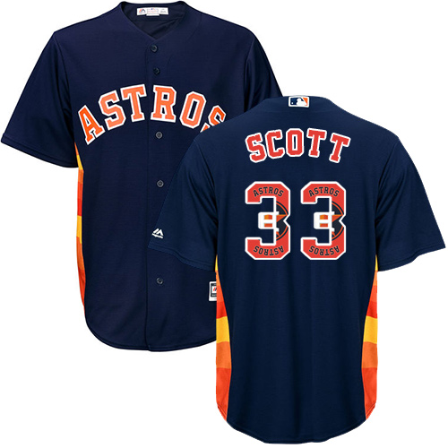 Men's Majestic Houston Astros #33 Mike Scott Authentic Navy Blue Team Logo Fashion Cool Base MLB Jersey