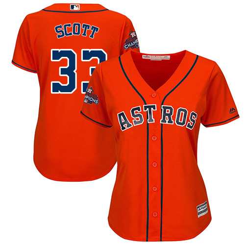 Women's Majestic Houston Astros #33 Mike Scott Authentic Orange Alternate 2017 World Series Champions Cool Base MLB Jersey