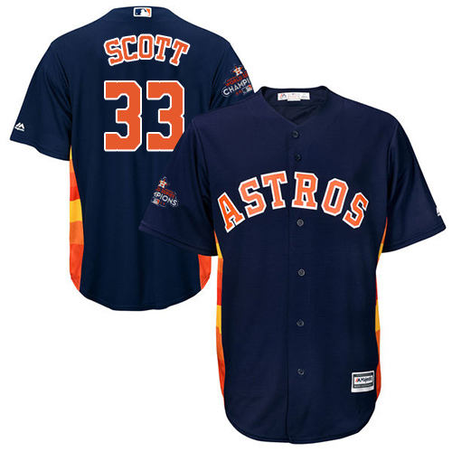 Youth Majestic Houston Astros #33 Mike Scott Authentic Navy Blue Alternate 2017 World Series Champions Cool Base MLB Jersey