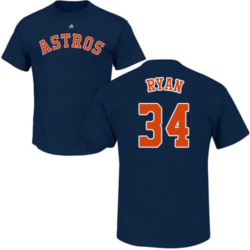 MLB Nike Houston Astros #34 Nolan Ryan Navy Blue Name & Number T-Shirt
