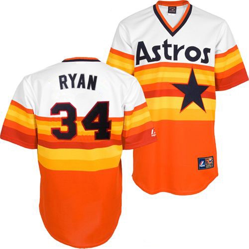 Men's Mitchell and Ness Houston Astros #34 Nolan Ryan Replica White/Orange Throwback MLB Jersey
