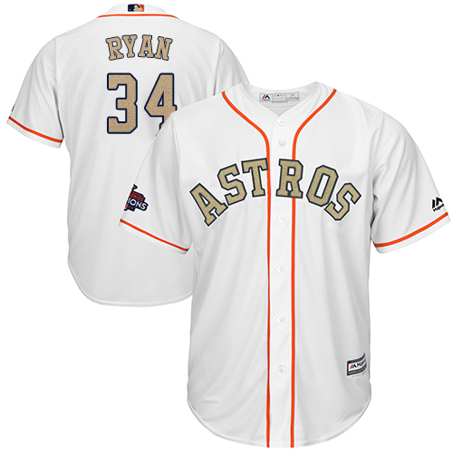 Youth Majestic Houston Astros #34 Nolan Ryan Authentic White 2018 Gold Program Cool Base MLB Jersey