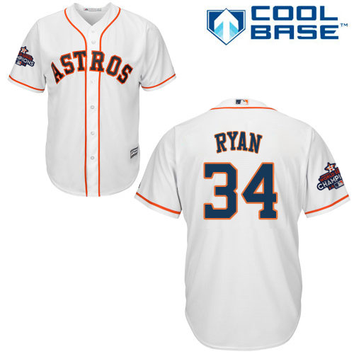 Youth Majestic Houston Astros #34 Nolan Ryan Authentic White Home 2017 World Series Champions Cool Base MLB Jersey
