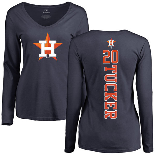 MLB Women's Nike Houston Astros #20 Preston Tucker Navy Blue Backer Long Sleeve T-Shirt