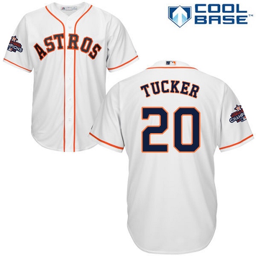Youth Majestic Houston Astros #20 Preston Tucker Replica White Home 2017 World Series Champions Cool Base MLB Jersey