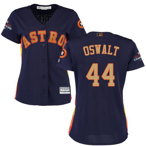 Women's Majestic Houston Astros #44 Roy Oswalt Authentic Navy Blue Alternate 2018 Gold Program Cool Base MLB Jersey