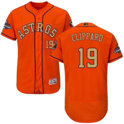 Men's Majestic Houston Astros #19 Tyler Clippard Orange Alternate 2018 Gold Program Flex Base Authentic Collection MLB Jersey