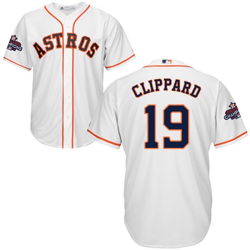 Men's Majestic Houston Astros #19 Tyler Clippard Replica White Home 2017 World Series Champions Cool Base MLB Jersey