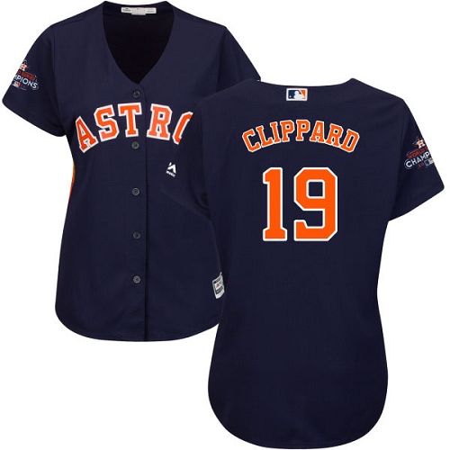 Women's Majestic Houston Astros #19 Tyler Clippard Authentic Navy Blue Alternate 2017 World Series Champions Cool Base MLB Jersey