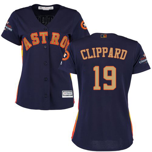 Women's Majestic Houston Astros #19 Tyler Clippard Authentic Navy Blue Alternate 2018 Gold Program Cool Base MLB Jersey