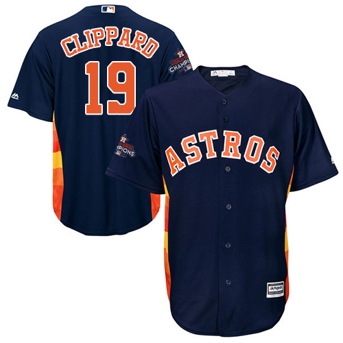Youth Majestic Houston Astros #19 Tyler Clippard Replica Navy Blue Alternate 2017 World Series Champions Cool Base MLB Jersey