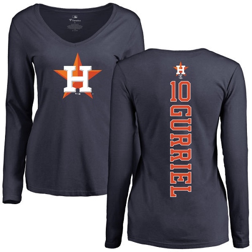 MLB Women's Nike Houston Astros #10 Yuli Gurriel Navy Blue Backer Long Sleeve T-Shirt